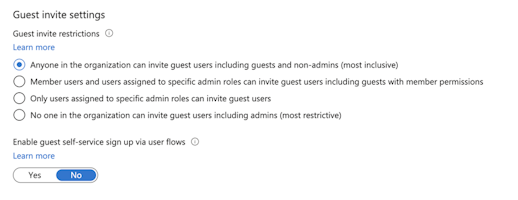 Figure 12: Entra ID controls that restrict who can invite guests into the directory