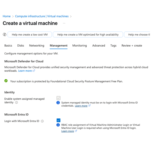 Figure 7: Insecure VM being created with Entra ID login extension