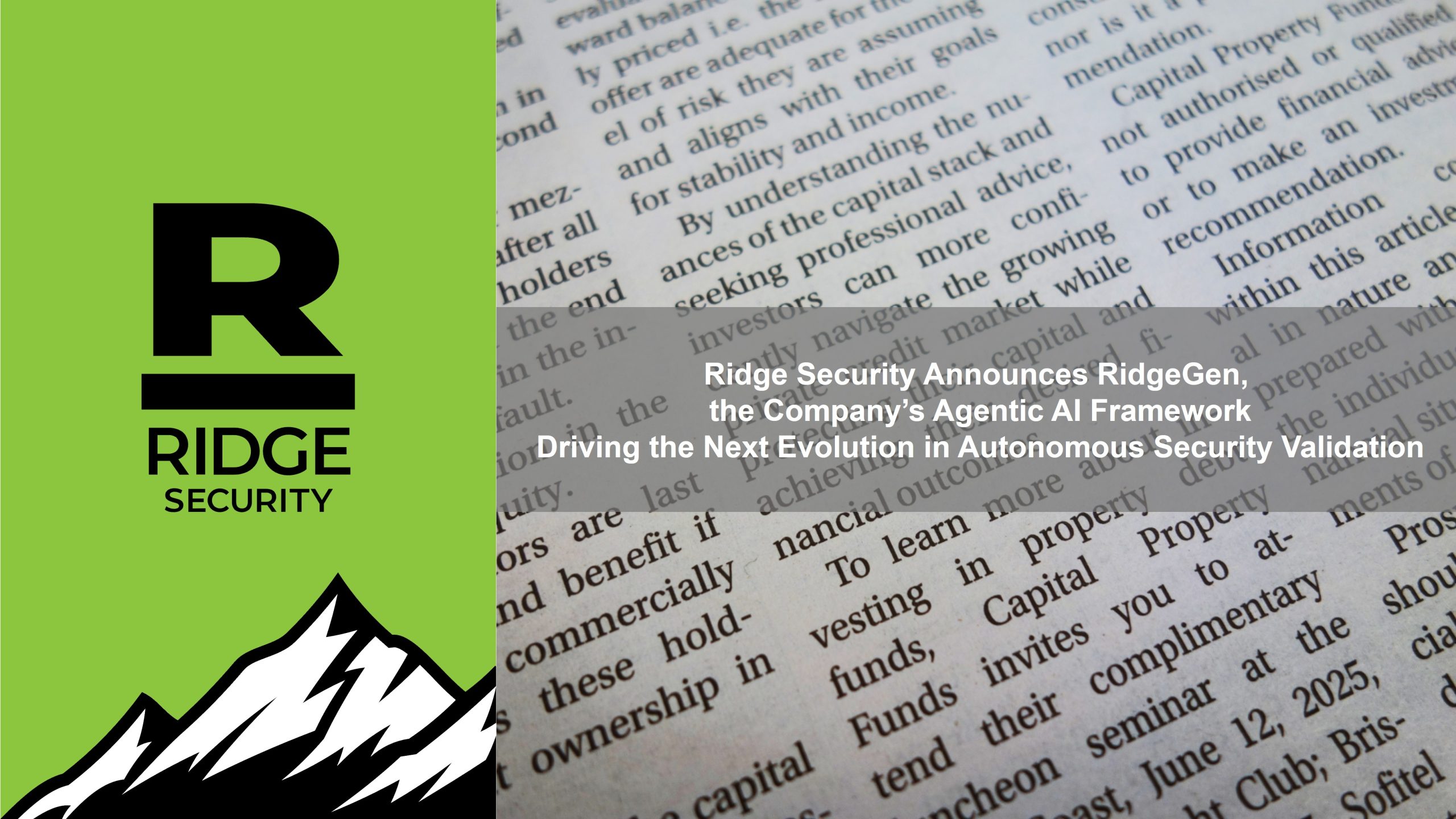 Ridge Security社、エージェント型AIフレームワーク RidgeGen を発表